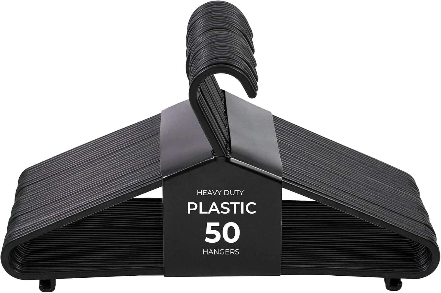 Roe Tenpo Coat Hangers, 50 Pack, Black | Adult Plastic Clothes Hangers for Clothes | Durable & Lightweight | Non-Slip, Space-Saving Design for Shirts, Jackets, Trousers & More (50 Pack)