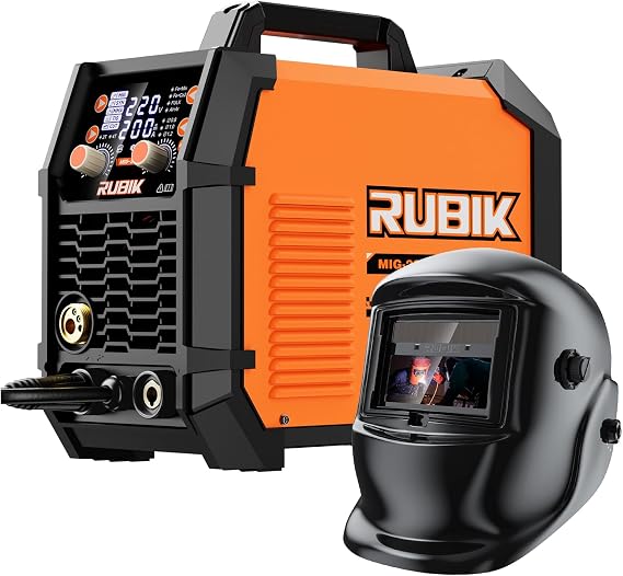 RUBIK MIG Welder 200A Welding Machine 5 in 1 Flux Core Welder 110V/220V Dual Voltage with Advanced IGBT Inverter for MIG GAS GASLESS STICK TIG Welder with Welding Helmet
