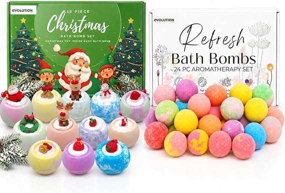 EvolutionUSA Christmas & Refresh Minis Bath Bombs Bundle - Enjoy These 2 Gift Sets that Make the Perfect Bath Bombs for Gift
