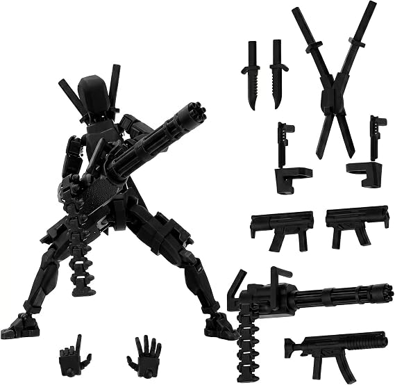 Copbopwn Titan 13 Action Figure 3D Printed Multi-Jointed Dummy 13 Poseable Robot Model with Gatling Gun Lucky 13 Action Figure Robot Assembled Desktop Decoration Office Home Gift for Adults (Black)