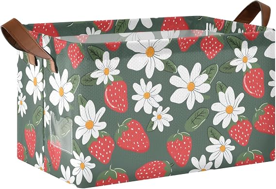 Storage Cubes Foldable Storage Bin Baskets with Double Handles Strawberry and White Flower Shelves Closet Organizers for Clothes Toys,M, B06D24026