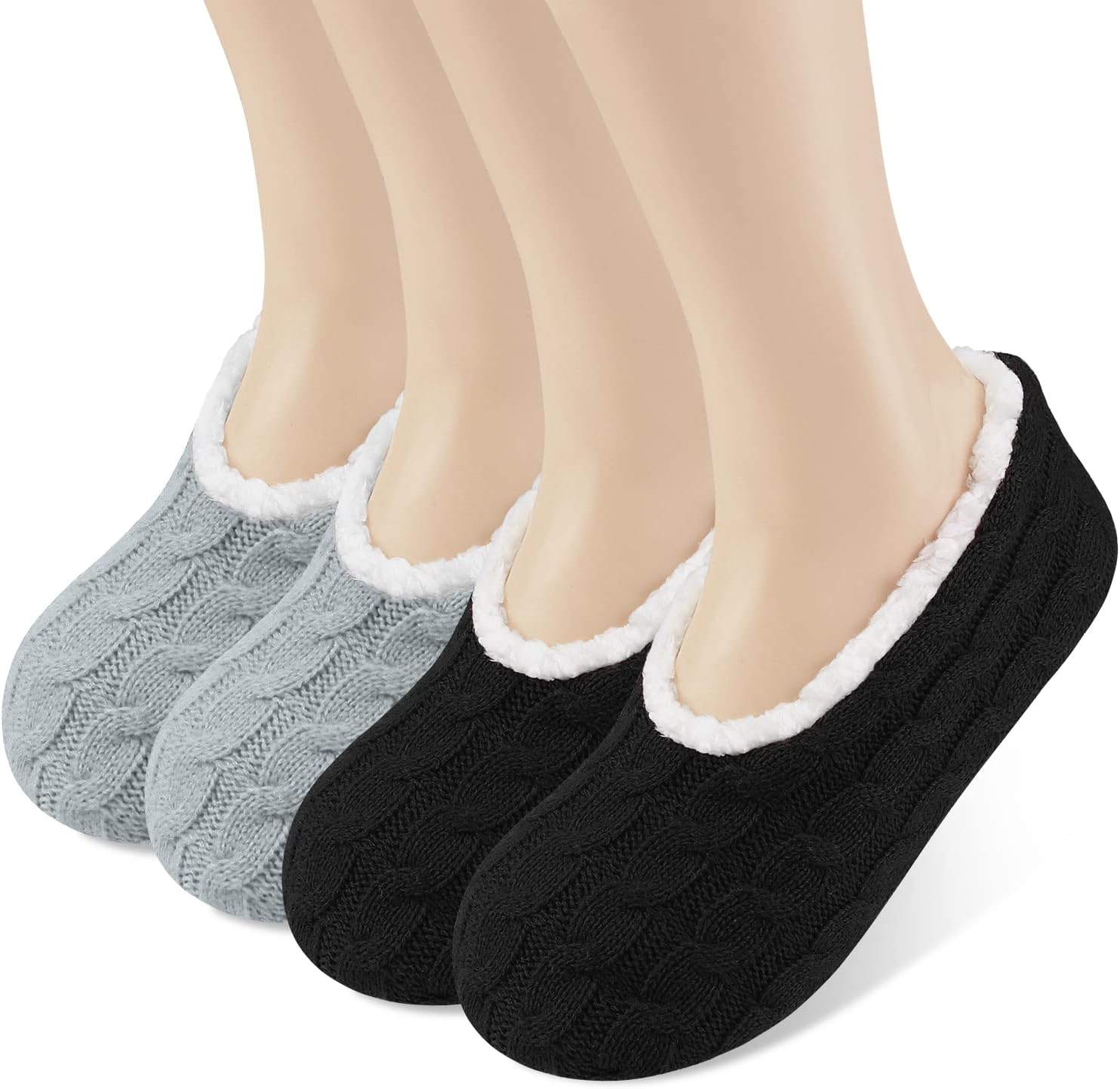 Ordenado 2 Pairs Womens Slipper Socks with Grippers, Non slip Winter Fluffy Fuzzy Slipper Socks for Women,Cozy Soft Ladies House Sock