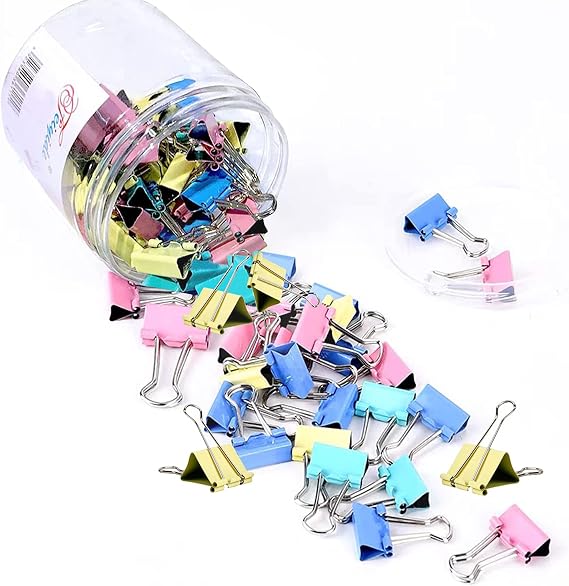 dogmoon Colour Foldback Clips, 60Pcs 15mm Metal Paper Binder Clamps, Metal Foldback Binder Clips for Office School and HomeSupplies(Multicolour)