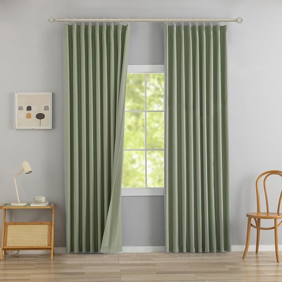 DONREN Sage Green Pinch Pleated Blackout Curtains with Hooks - 100 inch Length Room Darkening Thermal Insulated Window Curtain Panels for Living Room Bedroom 2 Panel 40" Wx100 L