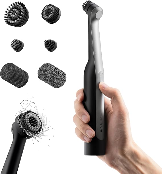 HOTO WandTM Cordless Spin Scrubber, Electric Grout Brush, 12 Brush Heads | IPX7 Full Body Waterproof Bathroom Scrubber, Cleaning Brush for Grout, Tiles, Corners, Crevices