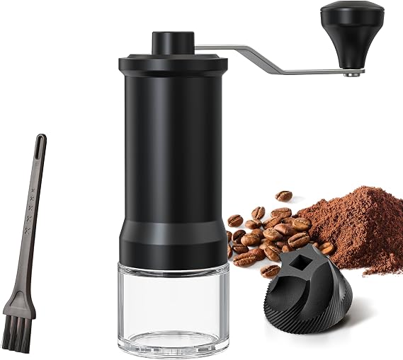 Portable Coffee Grinder Conical Burr for Espresso French Press Pour Over Double Bearing Capacity 25g (Young icb-Black)