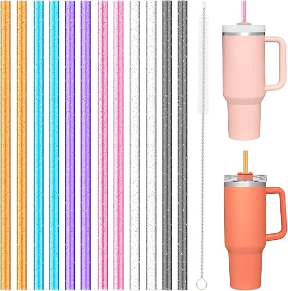 Aillwith 12 PCS Replacement Straws for Stanley|Owala|Simple Modern 40oz 30oz Tumbler, Reusable Color Drinking Straws with Cleaning Brush for Stanley Cup Accessorie，BPA Free, Dishwasher Safe
