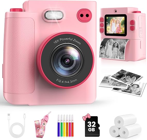 Kids Camera Instant Print, 1080P HD Camera for 3-12 Girls Boys | Ideal birthday & holiday gift for boys & girls 3-12. Instant print toddler digital camera toy, creates fun printed snapshots
