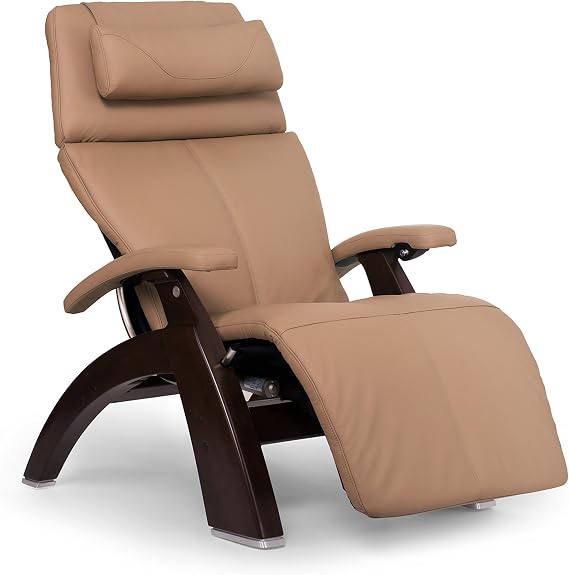 Perfect Chair Human Touch PC-600 Omni Motion Silhouette Series 2 Power Recline Dark Walnut Wood Base Zero-Gravity Recliner - Sand Top Grain Leather