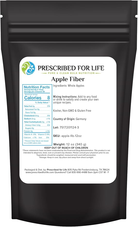 Prescribed For Life Apple Fiber Powder, Natural Apple Fiber Supplement, Vegan, Non GMO, Gluten Free (340g)
