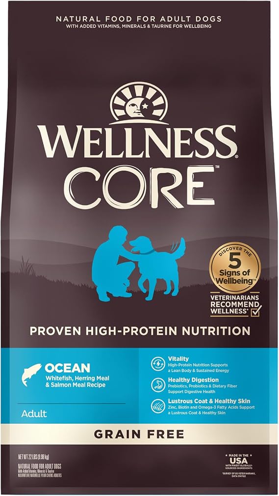 Wellness Core Grain Free Ocean Whitefish, Herring Meal & Salmon Meal Recipe Dog Food 22 Lbs