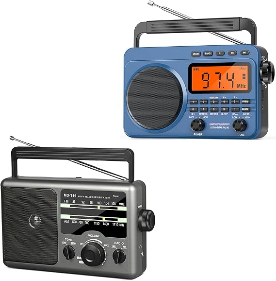 AM FM Portable Radio Battery Operated Radio by 4X D Cell Batteries Or AC Power Transistor Radio with and Big Speaker, Standard Earphone Jack, High/Low Tone Mode, Large Knob
