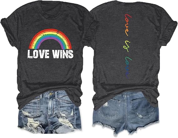 Pride Shirts for Women Oversized Rainbow Graphic Shirt Love Wins T-Shirt LGBT Equality Tee Summer Short Sleeve Tops