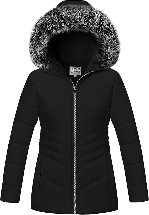 WULFUL Girls Winter Parka Coat Long Hooded Waterproof Warm Fleece Puffer Jacket