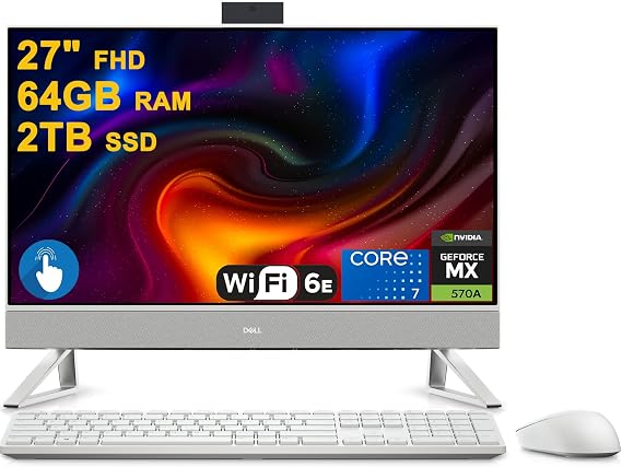 Dell Inspiron 27 7730 AIO Desktop 27" FHD Touchscreen (99% sRGB) Intel 10-core Core 7 150U (Beats i7-1355U) 64GB RAM 2TB SSD GeForce MX570A Type-C Pop-up FHD Camera Wi-Fi 6E Win11