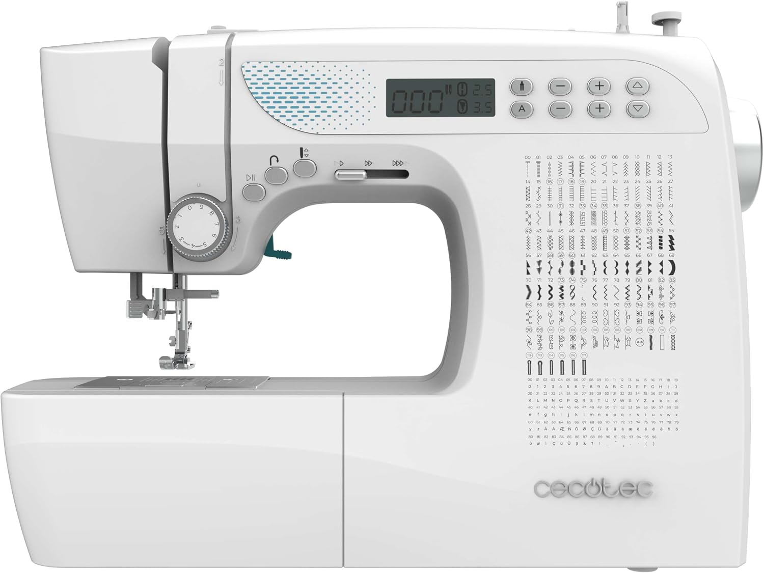 Cecotec Electronic Sewing Machine - 215 Stitches - Expert Level - BelleCouture 21500 Digital Motor LCD Screen Thread Adjustment Button Automatic Coil Winding LED Light Accessory Kit