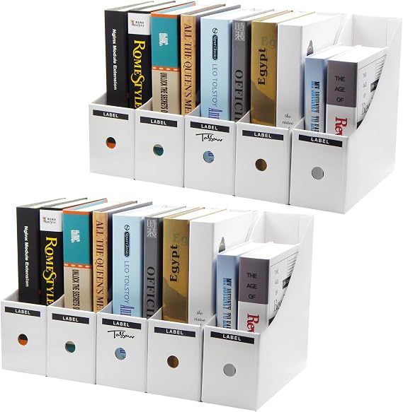 TOSSOW File Box, A4 Paper File Holder, File Stand, Storage Box, Assembly Type, Set of 10, Home Office Supplies, White