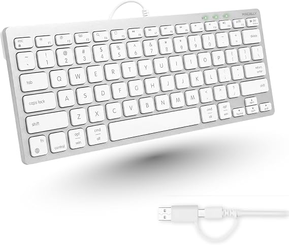 Macally USB C Wired Keyboard for Mac (USB C + USB A) Compatible Keyboard for MacBook Pro/Air, iMac & MacMini Compact Mac Keyboard