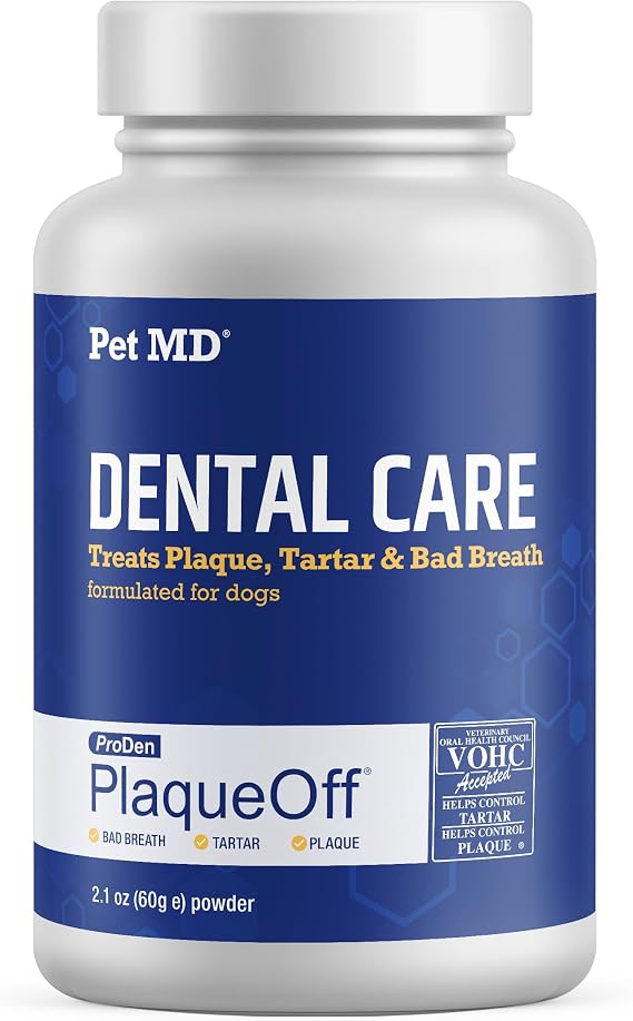 Pet MD Proden PlaqueOff Dog Teeth Cleaning Powder 60g | Oral Care Supplement for Dogs - Helps Reduce Bad Breath, Tartar & Plaque - Pet Dental Powder for Fresher Breath