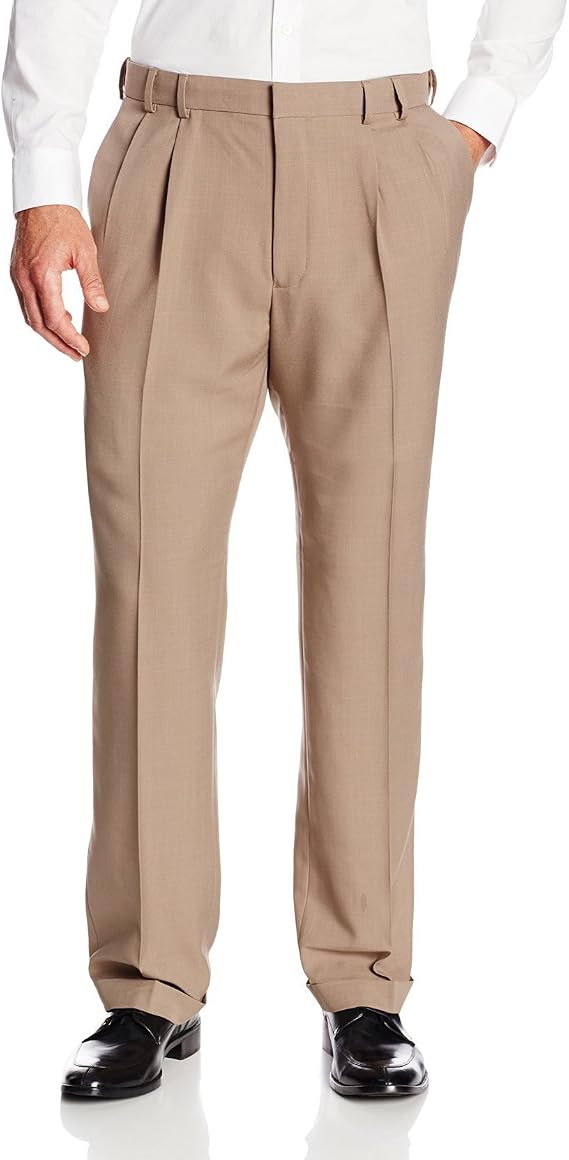 Van Heusen Men's Big and Tall Stretch Traveler Cuffed Crosshatch Pleated Pant