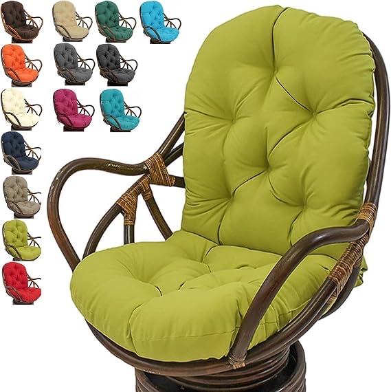 Outdoor Swivel Rocker Cushion,Waterproof Improved Comfy Hammocks Chair Cushion,Rocking Chair Cushion Tufted High Back(Cushion only)(Green)