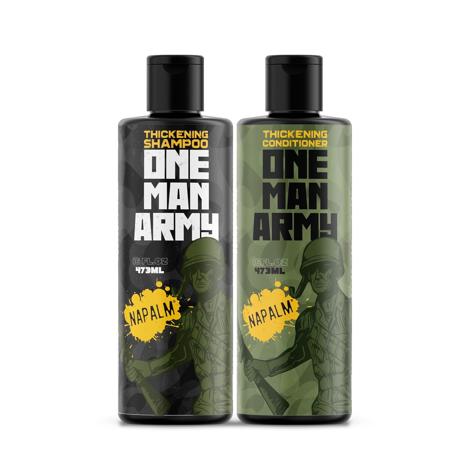ONE MAN ARMY Mens Napalm Shampoo and Conditioner Set for Fuller, Thicker Looking Hair, Volumizing Product for Fine, Thinning Hair, Gift for Him, American Made, 16oz 2 Pack