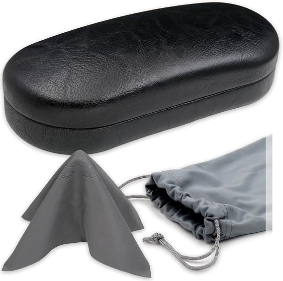 MyEyeglassCase - Large Sunglasses Case - Hard Glasses Case Holder w/Pouch & Cloth - Eyeglass Case Aviator Frames Men & Women
