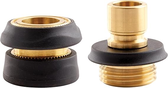 Gilmour 2pc Hose Connector Set, Brass Garden Hose Quick Connect Fittings for Hoses, Nozzles and Sprinklers | Male and Female Set, Fits Garden Hoses, Nozzles, and Sprinklers