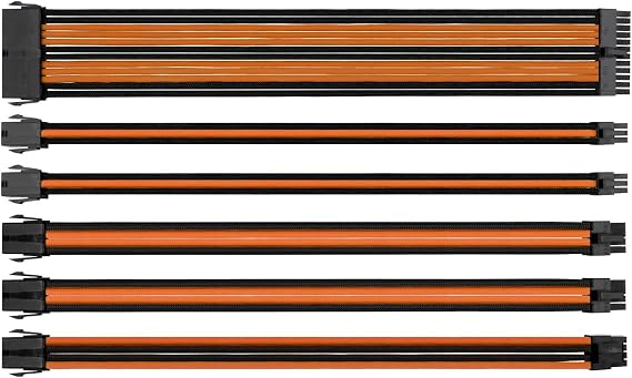 Thermaltake TtMod Sleeve Extension Power Supply Cable Kit ATX/EPS/8-pin PCI-E/6-pin PCI-E with Combs, Orange/Black AC-036-CN1NAN-A1