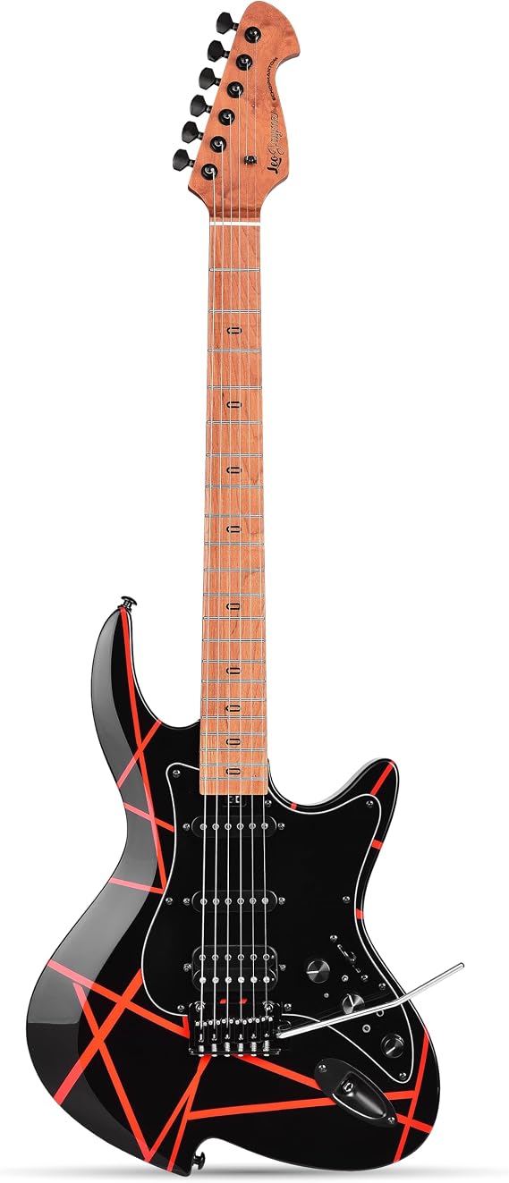 Leo Jaymz Echophantom Series Electric Guitar with Roasted Maple Neck, SSH Active Pickups, Built-in Multi-Effects & Vintage Tremolo(Red Black)