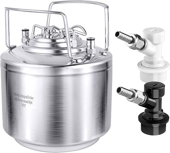 TMCRAFT 1.6 Gallon Mini Ball Lock Keg, Stainless Steel Double Ball Lock Post Corny Keg with Quick Disconnect Set for Home-brewing