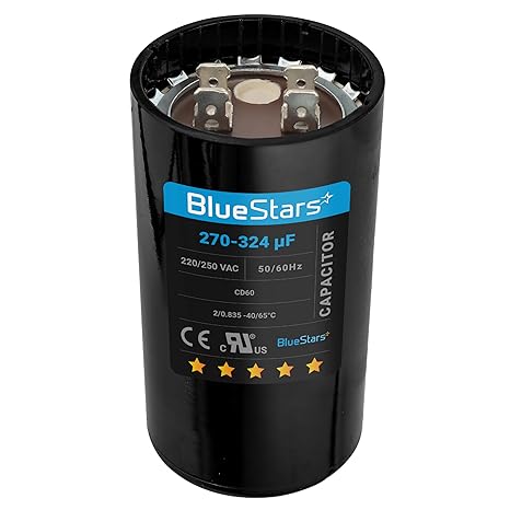 [2025 Upgraded] BlueStars 270-324 uF MFD 220-250 VAC Motor Start Capacitor | for Electric Motor, OEM Single Phase Motor Capacitors - Up to 30,000-Hour Life