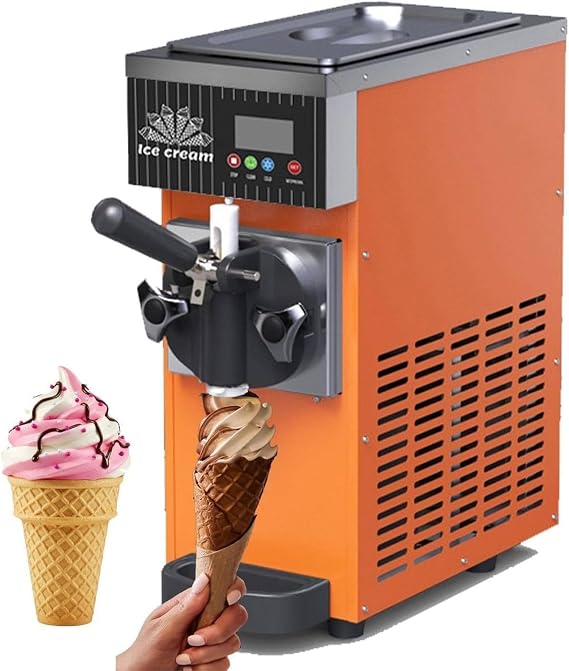 Soft Serve Machine Commercial - 1-Flavor Countertop Soft Serve Maker, 450/750W, 2.5L/3.5L, With Pre-Cooling, Auto Clean, LCD Touch Panel For Ice Cream Shops(Orange,450W)