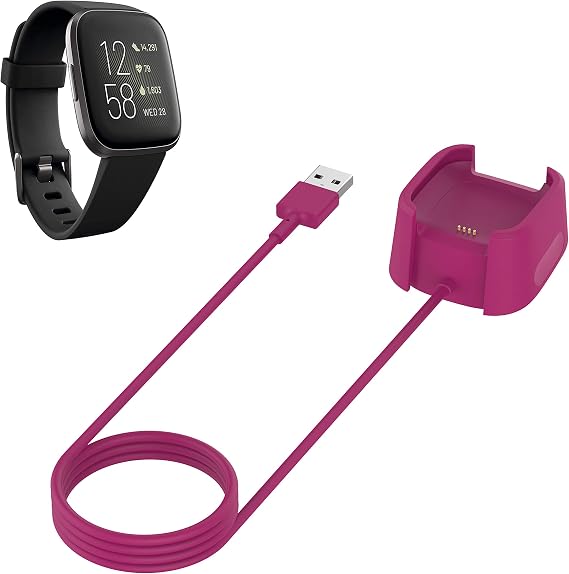 FitTurn Compatible with Fitbit Versa 2 Charger Replacement USB Data Charger Dock Charging Cable Stand for Versa 2 Health & Fitness Smartwatch, 3Ft Sturdy Power Cord (Purple)