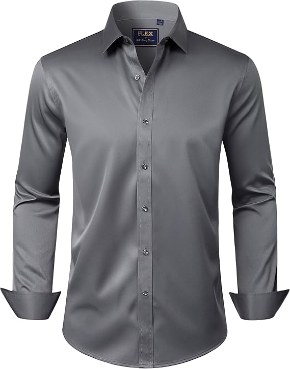 J.VER Men's Dress Shirts Solid Long Sleeve Stretch Wrinkle-Free Formal Shirt Business Casual Button Down Shirts
