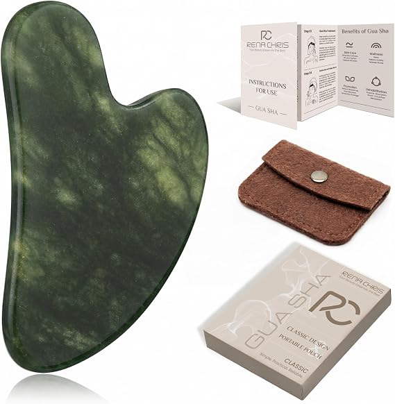 Rena Chris Gua Sha Facial Tools, Jade Guasha Tool for Face - Dark Green
