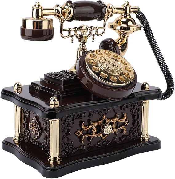 Retro Dial Telephone Music Box, Vintage Jewelry Box Ornament for Home Shelf Decor, Brown Square Antique Style Trinket