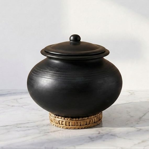 Swadeshi Blessings HandMade Unglazed Clay Pot for Cooking with Lid, 4Liters