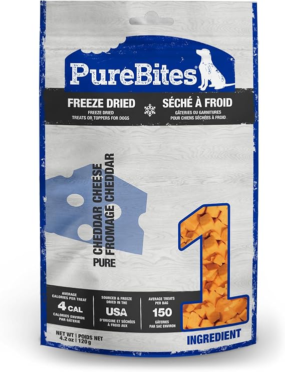 PureBites Cheddar Cheese Freeze Dried Dog Treats, 1 Ingredient, Made in USA, 4.2oz