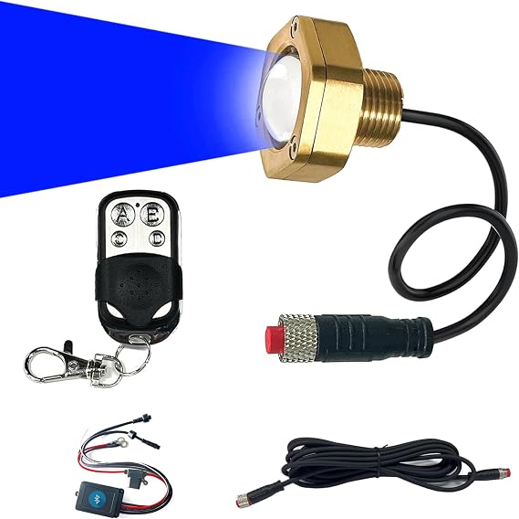 Marine Grade Standard 1/2" NPT Boat Drain Plug Light with APP RF Remote Control,Underwater LED Boat Light,40W 4100LM IP68 Waterproof Smart Cooling System for Yachts, Kayaks (Blue)