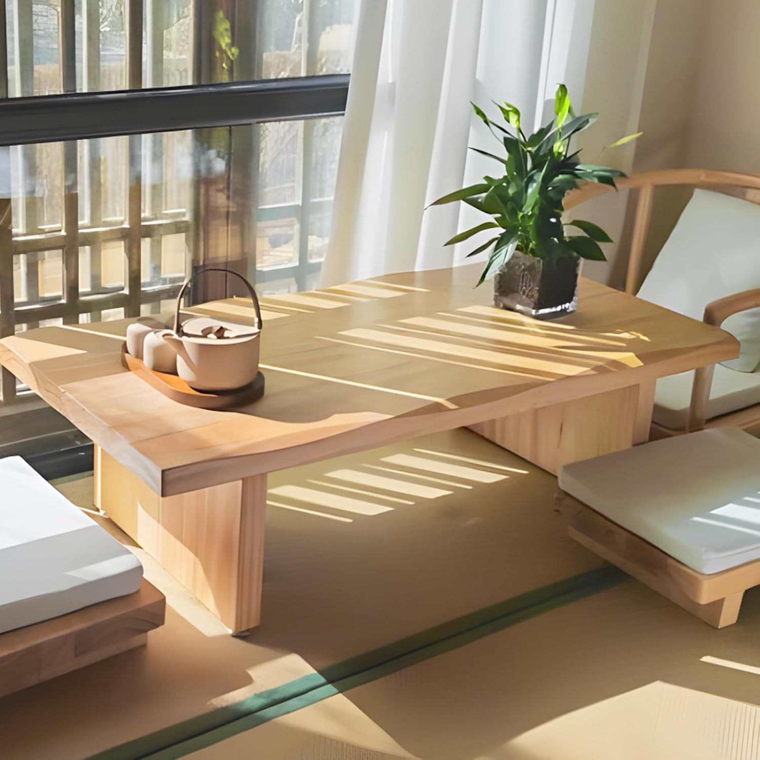 KOOGIMDDR Coffee Table Wooden Folding Coffee Table, Japanese Low Altar Table For Meditation, Large Tatami Tea Table For Floor Sitting, Zen For Dining Spiritual Practices160cm