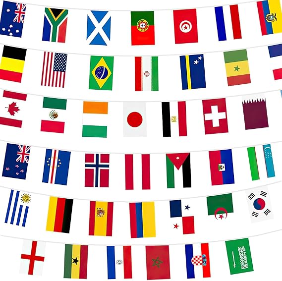 World Football 2026 Flags Bunting, World Flag Bunting for Worlds Football Party Decorations 2026, Footballs 2026 Party Decorations, Double Sides Flags Buntings for Restaurant Bar Club Garden Decor