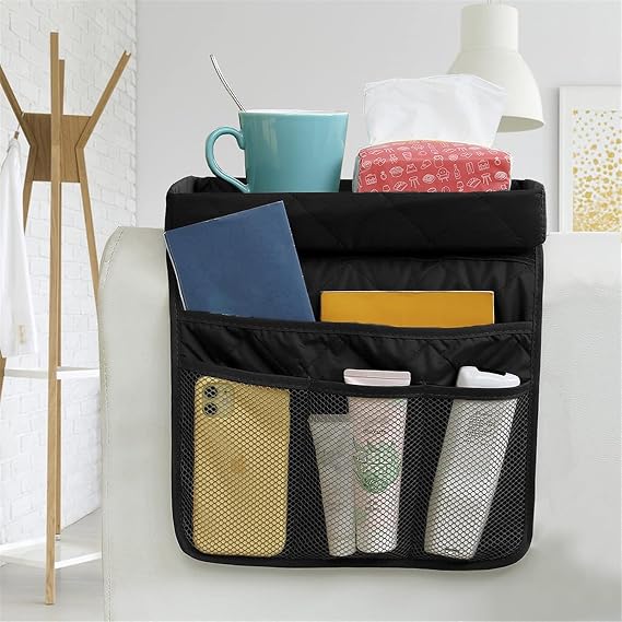 Couch Arm Tray-Couch Arm Cup Holder,Anti-Slip Chair Arm TV Remote Holder for Recliner Sofa Armchair Caddy Bedside Storage Pockets Bag for Pens, Magazines, Snacks, Glasses