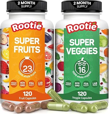 Fruits and Veggies Supplement Powerfull Blend of 39 Whole Fruits and Veggies, Fills Nutritional Gaps, Get Energy, Well-being. USA Made Non-GMOVeganGluten Free. Packaging May Vary 60 Day Supply