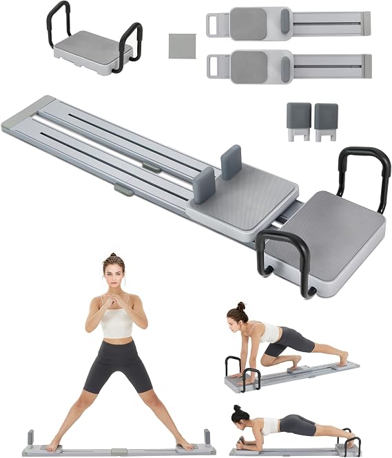 Pilates Board, 8-in-1 Pilates Equipment, Multifunctional Pilates Reformer Ab Machine for Home Workout, Full Body Workout Machine, Rowing Machine, Ski Machine for Exercise, Core Strengthening & Fitness