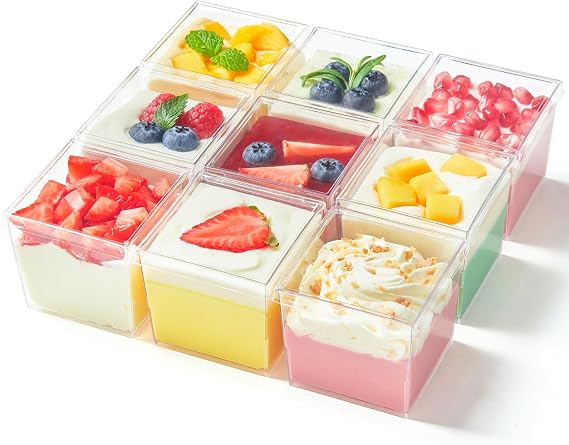 5 oz Mini Square Dessert Cups with Lids and Spoons, 50 Pack