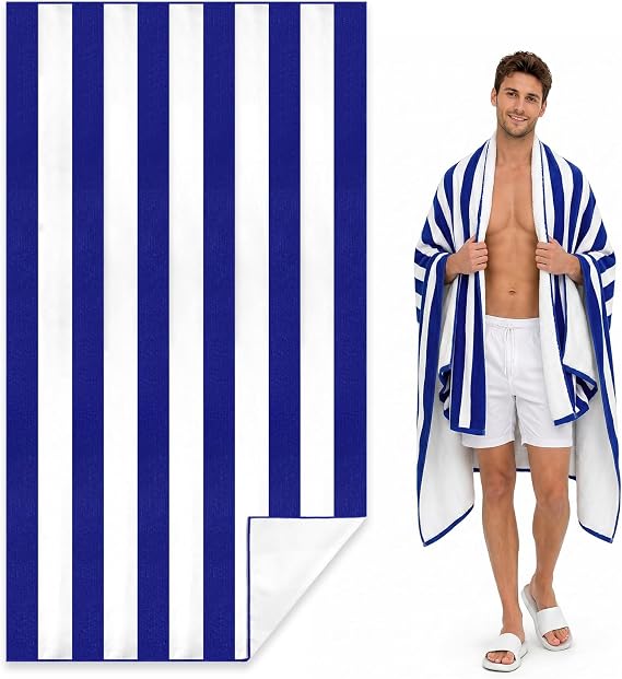 Hopton Microfibre Beach Towels For Adults,160 X 90cm Quick Dry Beach Towel | Sand Free Water-Absorbent Lightweight Beach Towel for Swimming,Travel,Gym,Camping (Dark Blue Stripe)