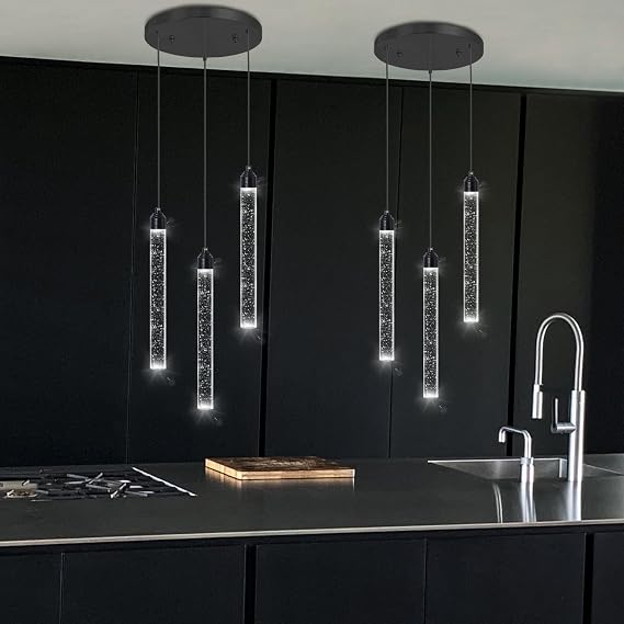 Modern LED Chandelier 30 Lights - Dimmable Spiral Crystal Fixture for Living Room, Entryway, Staircase, Foyer & Dining Room - Elegant Gold Bubble Design (Black 3 lights)