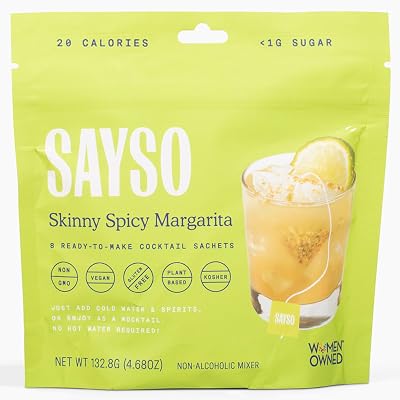SAYSO Skinny Spicy Margarita Original Cocktail Tea Bag | Cocktail or Mocktail in Under 1 Min, Without Hot Water,lt;1G Sugar, 20 Calories, Non-GMO, Gluten-free, Kosher & Vegan Mixer, 8 count