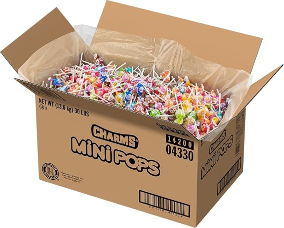 Charms Mini Pops Lollipops, Assorted Flavors, 30 lb Box